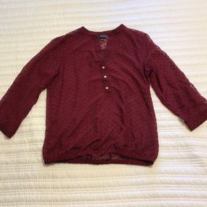 Sheer burgundy v-neck 3/4 sleeve Limited blouse